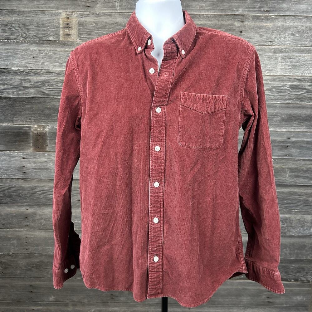LL Bean Corduroy Shirt Mens M Traditional Fit Red Button Down Cotton Heritage